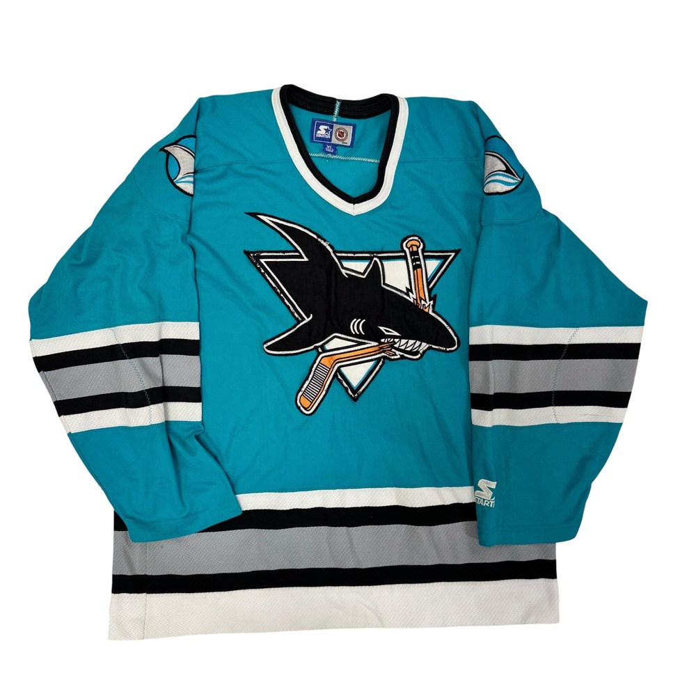 Vintage Starter San Jose Sharks NHL Jersey XL Teal Stitched Hockey Mens